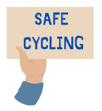 A hand holding a sign that says: Safe Cycling 